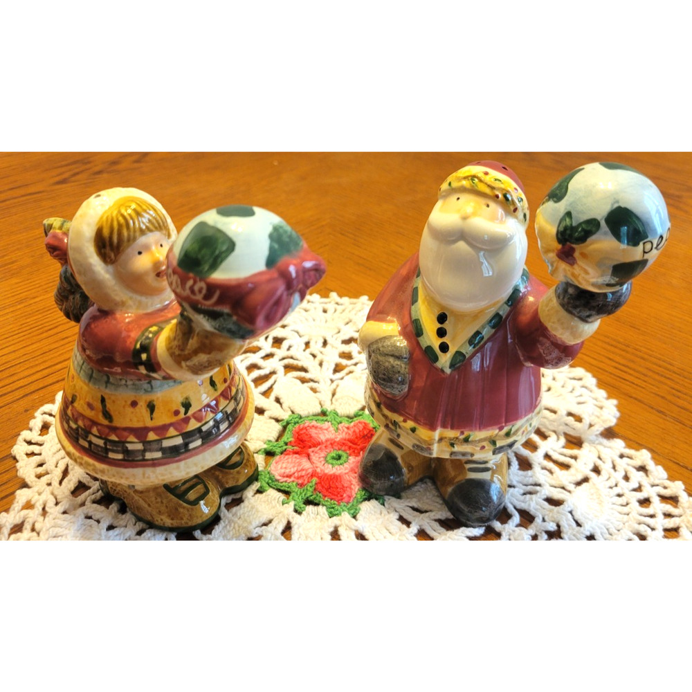 Vtg‎ Sakura Peace Santa Salt Pepper Shakers Joy To The World Christmas Ornaments